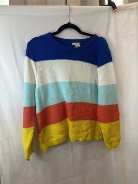St. John's Bay Multi-Color Rainbow Stripe Waffle Knit Petite XL Pullover Sweater